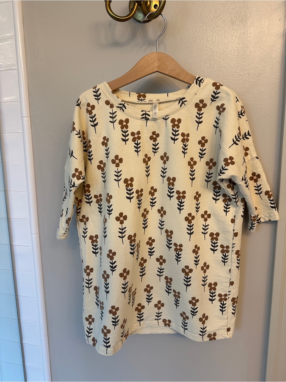 Rylee + Cru Cream Dress with Brown Floral Print and Black Stems